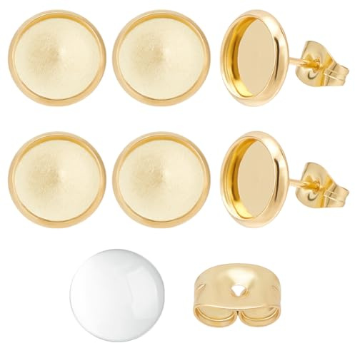 Beebeecraft 1 Box mit 40 Stück Cabochons aus Edelstahl, 18 Karat vergoldet, mit Ohrmuttern für Schmuckherstellung, Bastelbedarf