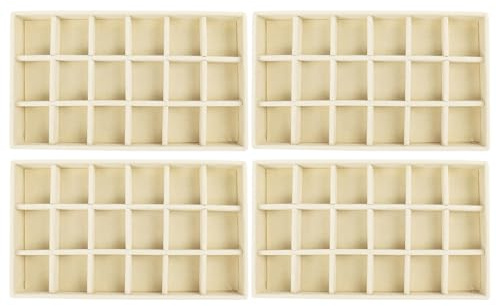Nwvuop Lot de 4 plateaux de rangement en velours pour bijoux, 18 compartiments, empilables, beige