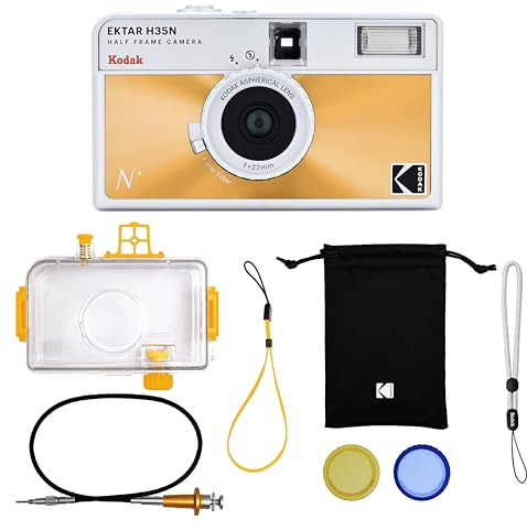 KODAK EKTAR H35N Halbformat-Filmkamera, 35 mm, wiederverwendbar, Bulb-Funktion, Sternfilter, beschichtetes, Objektiv (Orange glasiert Premium-Set)