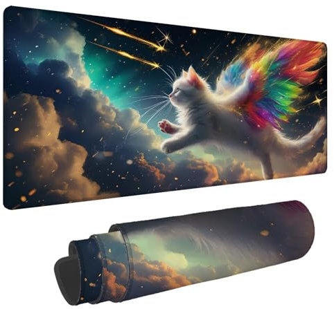 Tapis de Souris Chat Tapis de Souris XXL Météore 1500x800x4mm Tapis Souris Gamer, sous Main Bureau Ordinateur Portable, Mouse Pad Bords Cousus Caoutchouc Antidérapante, pour Souris et Clavier A-164