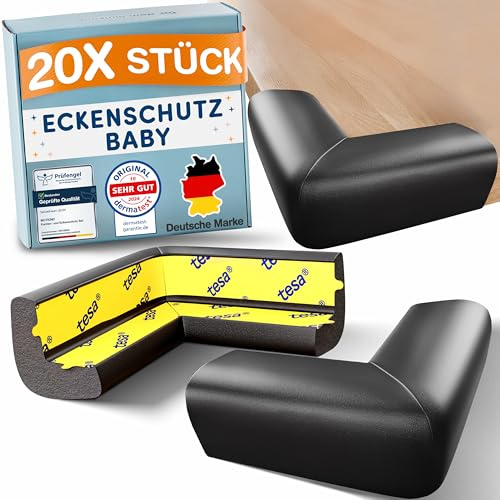 MUTKIND® 20x Eckenschutz Baby - (Mit Kleber von TESA) Kantenschutz Baby - Weich & Stoßfest | Extra starker Halt | Tischkantenschutz Ecken - Eckenschutz Kantenschutz Selbstklebend (Schwarz)