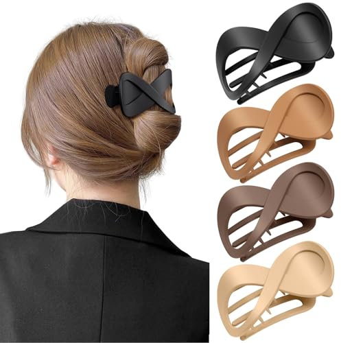 PROPOG Flache Haarspangen Damen 4 Stück, Rutschfeste Haarklammer für Dickes & Dünnes Haar - Französischer Flat Claw Clip für Alltag, Sport, Entspannung (Braun)