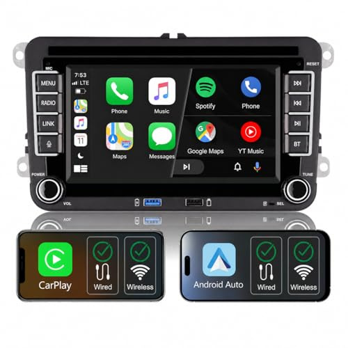 Linux Autoradio Display für Golf 5/6 Passat B6/B7 Polo 6R Wireless CarPlay | 2s Schnellstart,Plug&Play Einbau,CANBUS,für VW Caddy Sharan T5 Transporter,Lenkradsteuerung,Bluetooth,FM RDS,USB,Android Auto