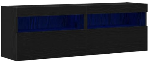 vidaXL Meuble TV Mural Chêne Noir 60 x 30 x 40 cm Bois d'ingénierie, Salon, Console Média Rustique, Meuble Murale Rectangulaire, Centre de Divertissement, Solution de Rangement, Éclairage Ambiant