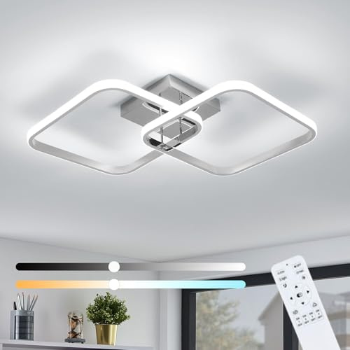 Mckalen Plafoniera LED Dimmerabile, 50W 5625LM Lampada da Soffitto con Telecomando 3000K-6500K, Moderna Quadrata LED Plafoniera in Alluminio per Soggiorno Cucina Camera da Letto Corridoio, Cromo 64CM