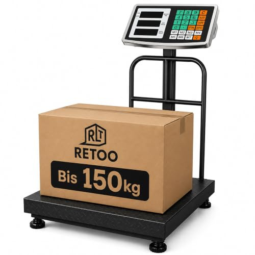 Retoo Paketwaage 150kg / 50g, Hochpräzise Digitale Plattformwaage mit LCD, Tara Funktion, Briefwaage, Postwaage, Kofferwaage für Pakete, Gepäck, Lagerhaus, Stahlplattform, 50 x 31 x 72 cm