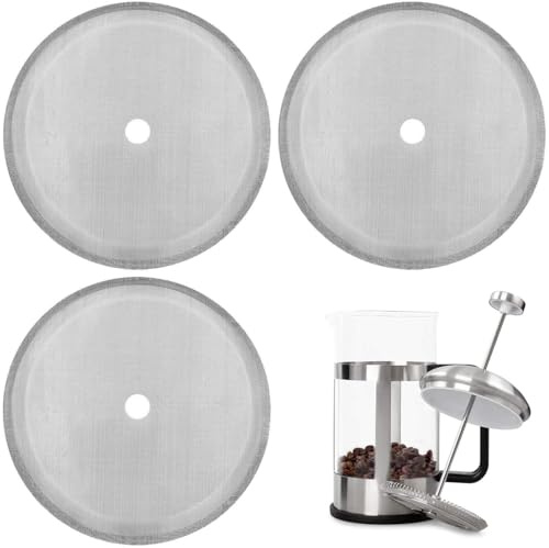 3 Pack French Press Replacement Filter Mesh Screens, 4 Inch Stainless Steel Reusable Coffee Press Filters, Fits 8 Cup/34 Oz/1000ml Coffee & Tea Makers