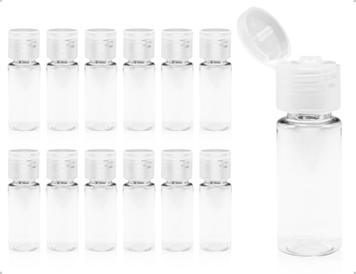 Emezddo Förpackning med 12 reseflaskor för påfyllning, tomma genomskinliga resebehållare, plastflaska med flip-lock, för schampo, duschgel, lotion och sminkborttagare