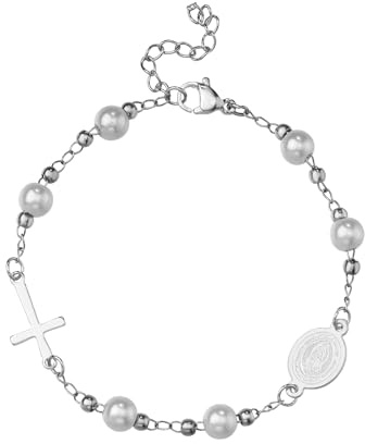Manfnee Jungfrau Maria Kreuz Armbänder religiöse Rosenkranz Perlen Armband Guadalupe Link Armband für Damen