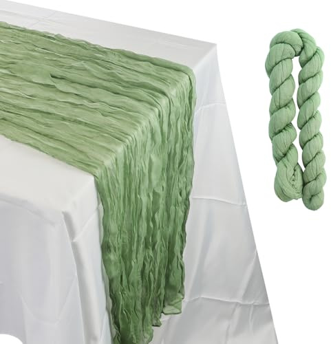 2 Stück Salbeigrün Käsetuch Chiffon，90x300 cm Seihtuch Tischläufer,Boho Gaze Käsetuch Rustikaler Durchsichtiger Läufer,Tischdecke für Boho Hochzeit Dekoration Geburtstagsparty