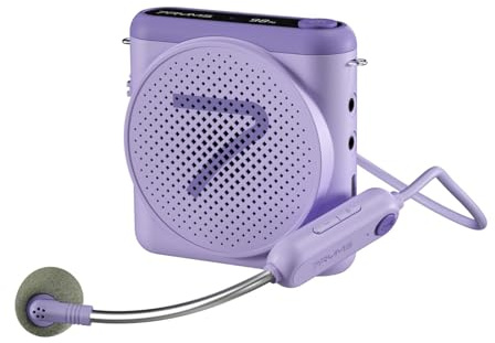 7RYMS WA1 Tragbarer Sprachverstärker mit Kabellosem Mikrofon-Headset – 50 m Reichweite, 23-Stunden-Akku, DSP-Rauschunterdrückung, Bluetooth/AUX, 10-stufige Lautstärke, für Lehrer, Trainer (Lila)