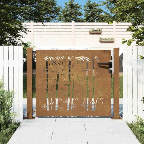 Générique Portail de Jardin 105x80 cm Acier corten Design de Bambou,Quincaillerie,Clôtures & barrières,Portillons,Brun,12.8 KG,153238