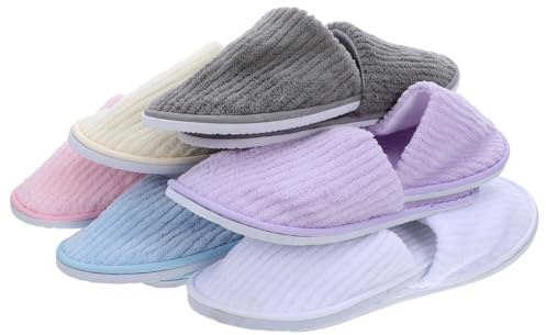 BESPORTBLE 6 Pairs Guest Slippers Washable Closed-Toe Fleece House Slippers with Non-Slip Sole Hotel Slipper Set for Spa Indoor Travel and Guest Rooms