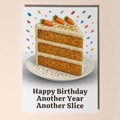 Dessert First! Collection - Carrot Cake - Another Year Another Slice - Happy Birthday Card - Premium Greeting Card and Envelope - Personalised card - Friend Family Wife Mum Dad Sister Son