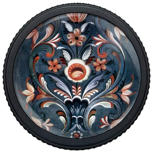 Artinhand 4er-Pack norwegische blaue Blume Metall Schrankknäufe für Küchen | Rosemaling Volksstil Schubladengriffe runde schwarze Kommodenknöpfe Beschläge for Schrank Kleiderschrank Bad Dekoration