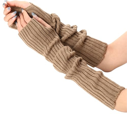 MUNSKT Guanti lunghi senza dita da donna, scaldamuscoli caldi in misto lana, lunghi fino al gomito, guanti lunghi senza dita, guanti da donna lavorati a maglia per feste invernali e Natale