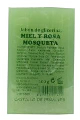 Castillo de Peñalver - Jabón de Glicerina, Miel y Rosa Mosqueta - Pastilla Vegetal 100g para Piel Sensible y Seca - Hidratante y Suavizante