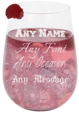 Gin Glass Gifts for Women or Men - Personalised Stemless Gin Glass, Any Message & 20 Font Choices - Personalised Glass for Women Gin & Tonic Glass Gifts for Birthday, Wedding, Retirement