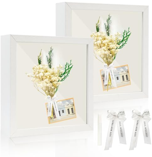 NVGVUP 3D Shadow Box Frame, Deep Picture Frame for 3cm Objects 2 Pcs | White Deep Object Frame for Wall Hanging or Desktop (15 x 15 cm)