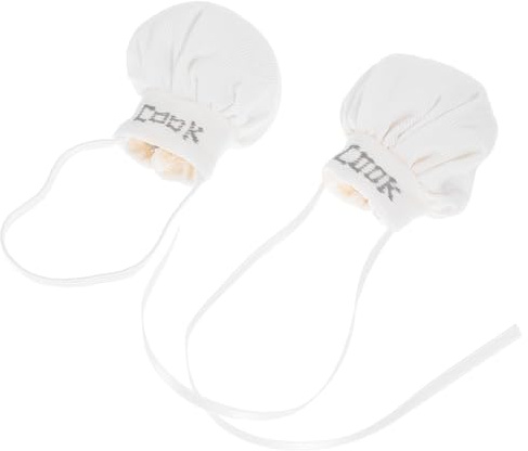 Healeved 2pcs Miniature Plush Doll Chef Hats for Stuffed Animals, Small Cotton Cooking-themed Doll Accessories with Elastic and Ribbon Bands, Tiny 10-15cm Decorative Caps for Dollhouse