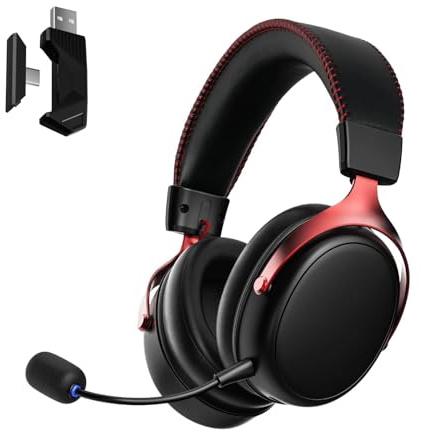 Akko Verge S9 Casque Gaming sans Fil 25ms Faible Latence 270g Léger | Pilotes 53mm, Quad Mode 2.4G Bluetooth Filaire, Micro Anti-Bruit, Batterie 250H, PC PS5 PS4 Gaming, Noir Rouge