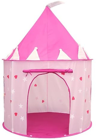ROIWUIE Princess Castle Pop Up Tent – Kids Pink Playhouse Tent for Girls with Glow in The Dark Stars, Indoor/Outdoor Foldable Pink Play Tent Fabulous Gift for Little Girls