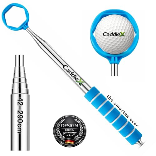 CaddieX Golf Ballrückholer Edelstahl 42–290 cm – Teleskop Golfangel mit 6-Kant Greifsystem – Ausziehbare Golfball Angel – Golf Ball Retriever – Golf Zubehör | Präzise Edelstahl - Teleskoptechnik