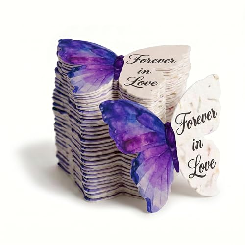 Seed Bloom 50 pezzi di carta per semi di farfalla Forever in Love, fiori di campo piantabili e scrivibili, da utilizzare per matrimoni, baby shower, bomboniere, decorazioni o ricordi di celebrazione