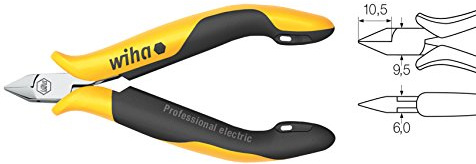Wiha Seitenschneider Professional ESD schmaler, spitzer Kopf mit Wate (27442) 115 mm für empfindliche elektronische Bauteile, Schutz von Komponenten durch elektrostatisch ableitendes Werkzeug, dissipativ, Werkzeug mit Oberflächenwiderstand