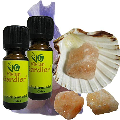 Fichtennadel ätherisches Öl naturrein 2 x 10ml aus kontrolliertem Anbau. 7 teiliges Aromatherapie Duft Set mit Muschel + 3 Salz Kristalle zum Beduften + Säckchen. 50014