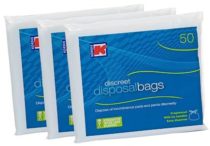 Kordis Large Adult Incontinence Disposal Bags - 3 x 50 Bags. Fragranced Nappy Sacks With Tie Handles - Disposable & Discreet. Hygienic Waste Disposal Of Incontinence Pads. 150 Bag Count - 32 x 42cm