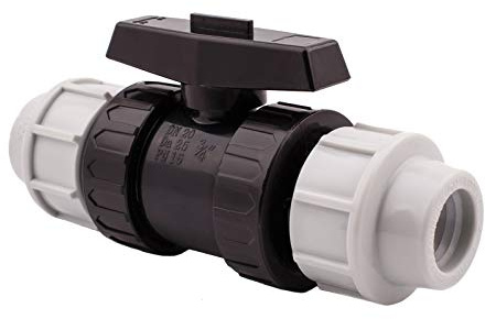 BFG MDPE PE Kugelventil, Muff, Wasserrohr, Kompressionsverschraubung | 20 mm, schwarz grau, Z0-XJLP-SXS0