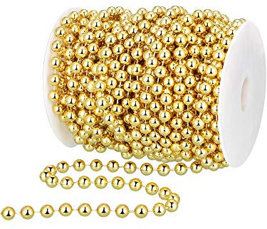 WILLBOND 50ft Christmas Tree Beads Artificial Pearls Garland Plastic Beads Roll for Christmas Tree Wedding DIY Decoration Supplies(Gold)