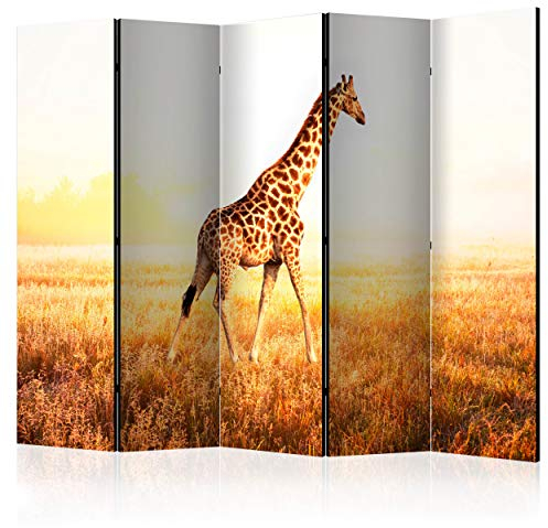 decomonkey Paravent Raumteiler Innen Giraffe 225x172 cm 5 Teilig Einseitig Room Divider Wall Raumteiler Stehend Trennwand Sichtschutz Spanische Wand Sichtschutzwand Wohnzimmer Holz Tiere Natur