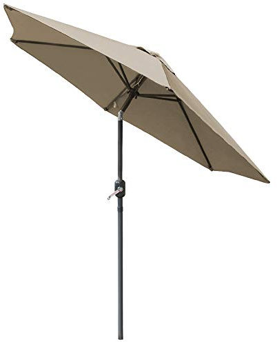 Green Bay 2.5M Round Garden Parasol Umbrella Patio Outdoor Sun Shade Aluminium Crank Tilt Mechanism Brown