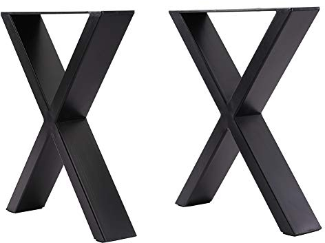 INMOZATA Lot de 2 Pieds de Table Metal 40 cm Hauteur x 35 cm Largeur Pied de Table Basse en Acier Brut, Profil 70x30 mm avec Protecteur de Sol et Accessoires de Montage