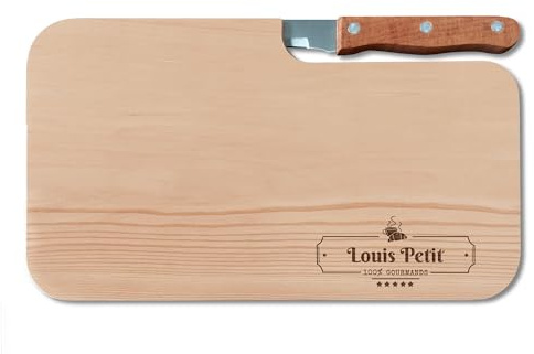 LOOXIS Personalisiertes Frühstücksbrettchen mit Messer, Wunsch-Name graviert – Geschenk-Idee Geburtstag, Vatertag, Muttertag, Frauen und Männer – Erlen-Holz, Vesperbrett, 26x15cm, Motiv 2