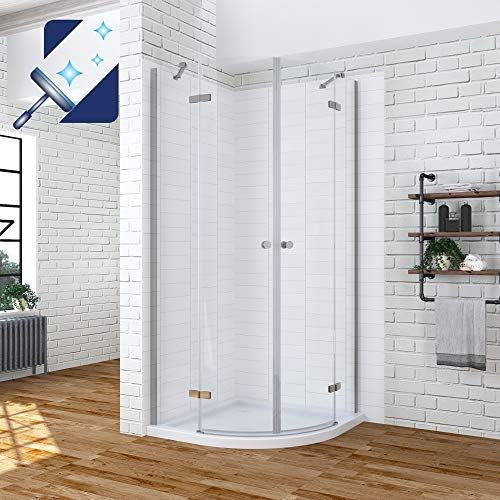 AQUABATOS® 80x80 x 195 cm Duschkabine Viertelkreis mit Scharnier Duschtür und Festteil aus 6mm ESG Nanobeschichtung Sicherheitsglas, Runddusche halbrund Rund Dusche Duschabtrennung Duschwand Glas