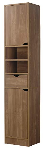 URBNLIVING Ventura Wooden Tall 2 Door 1 Drawer Shelves Bathroom Cabinet Storage Unit Modern (Oak)