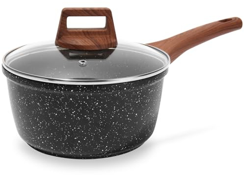 ESLITE LIFE Nonstick Sauce Pan with Lid, 1.5 QT Small Soup Pot Compatible with All Stovetops (Gas, Electric & Induction), PFOA Free, Black
