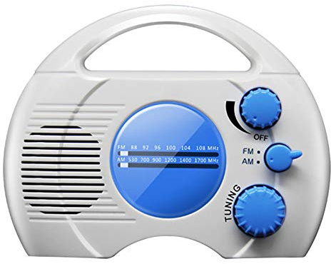 PXRJE Horloge de douche étanche à suspendre Radio AM FM Radio de douche avec haut-parleur intégré Audio haute définition pour salle de bain, cuisine, utilisation en extérieur (bleu)