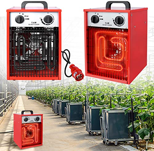 YRHome 5KW Heizlüfter Elektroheizer Heizgerät Elektroheizung Profi-Industrie 3 Heizstufen Elektroheizer Bauheizer Überlastschutz Thermostat Heizgebläse für Innenund Außeneinsatz 400V Netzspannung