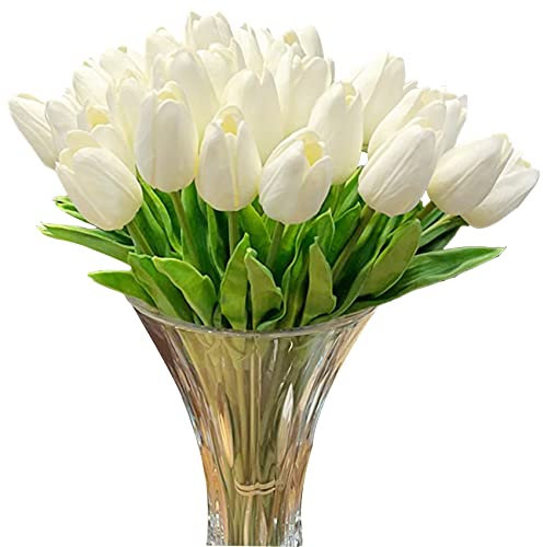 hanlongyu 15 tulipani artificiali color avorio, per decorazione da tavola, bouquet artificiali, realistici, decorazione per matrimoni, feste, ufficio, cucina, casa, avorio
