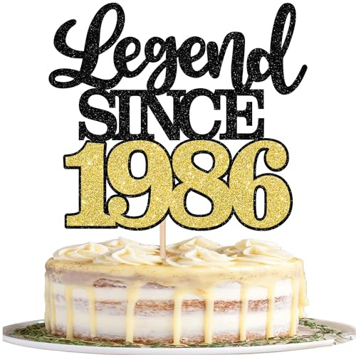 SYKYCTCY 1 Pack Legend Since 1986 Cake Topper Glitter Happy 40th Birthday Cake Pick 40 Fabulous Cake Decorations for Cheers to 40th Birthday Wedding Anniversary Party Supplies Gold