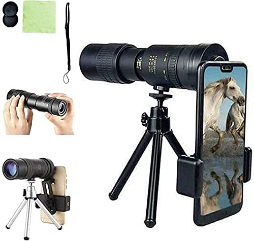 Telescopio Súper Teleobjetivo Zoom Monocular Telescopio Portátil Al Aire Libre, 4K 10-300X40Mm Alta Potencia HD Ligero Telescopio Lente Foco Prisma 30 * 30 con Trípode Y Clip Q1 Little Surprise