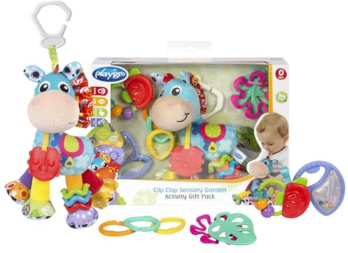 Playgro Clip Clop Sensory Garden Activity Gift Pack – Set Gioco Sensoriale da Giardino per Neonati 0+ Mesi – Giocattoli Interattivi con Sonagli, Massaggiagengive e Amico da Passeggino – 4 Pezzi