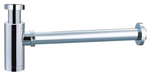 IMEX - Siphon pour lavabo ou bidet, Set de vidange - Piège avec ouverture de nettoyage + instructions d'installation - Siphon de conception, Siphon de tuyau chromé rond fin - SCL002