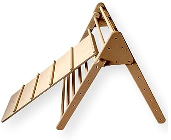 Kidodido Montessori Kletterdreieck | Faltbarer Kletterdreieck für Kinder | Kletterdreieck mit Rampe | Aktivitäts Kletterdreieck aus Holz (Mittel Kletterdreieck + Leiter Rampe)