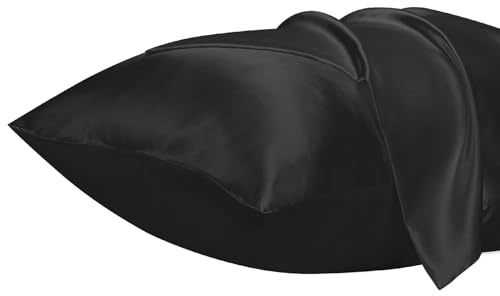 Lirex 2er Set Satin Kissenbezug 50x70cm, kissenbezüge, Weich wie Seidenkissenbezug, Satin Kopfkissenbezug Kissenhülle für Haar und Haut kommt, Oeko-TEX Zertifiziert, Schwarz