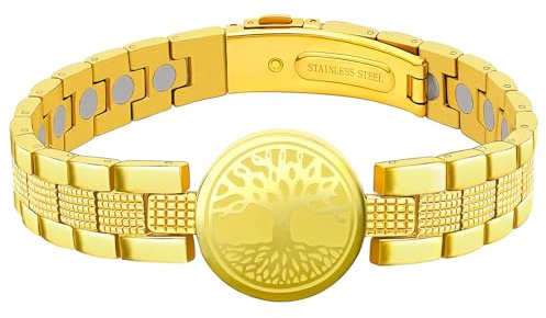 JEROOT Magnetarmband Damen Titanstahl Baum Lebensbaum Weltenbaum Silber Magnetarmband Herren mit Ultra-Stärke von 6000 Gauss-Magneten, verstellbares